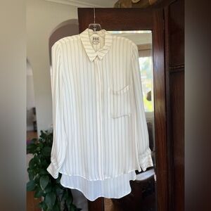 Haute Hippie Silk Blouse Ivory Pinstripe Button Up. Size Large.